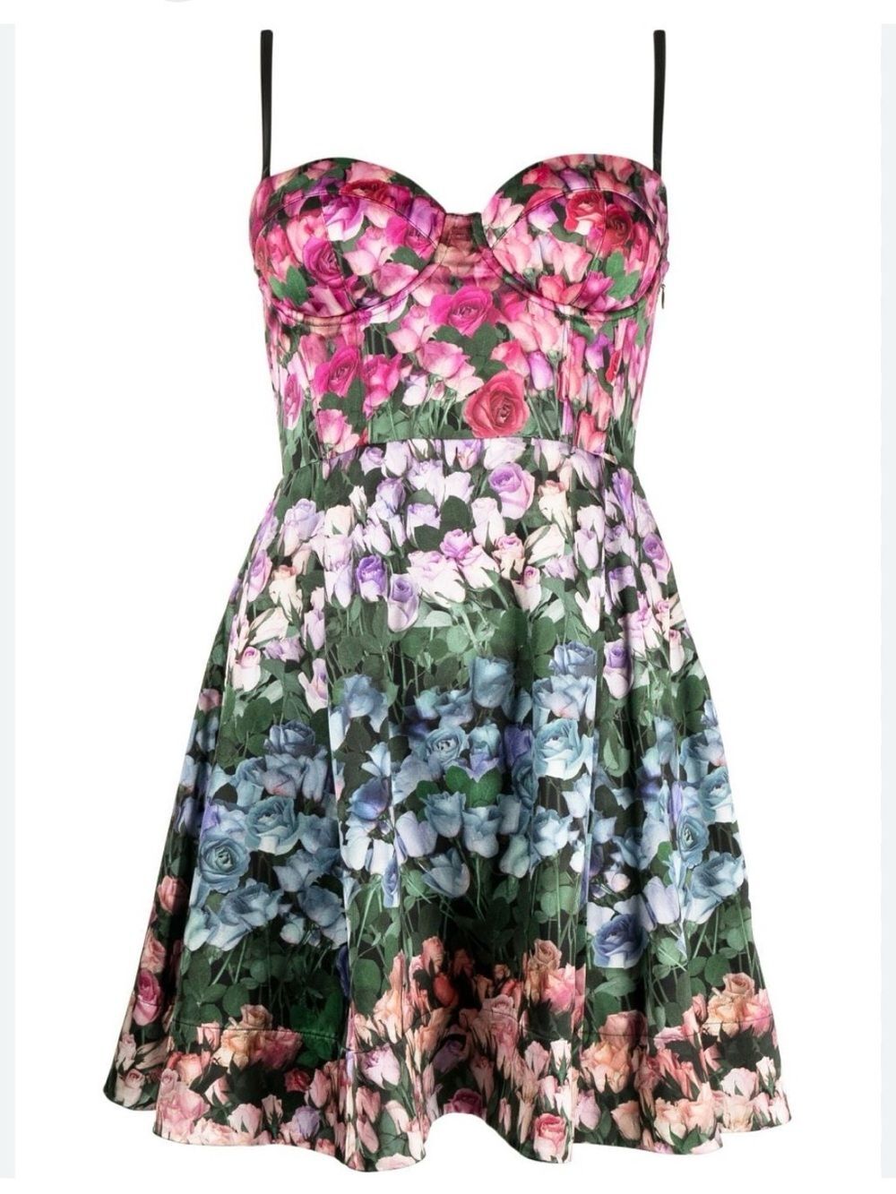 Fleur du Mal Silk Sweetheart FitFlare 4 Pink Floral Dress Leather Removbl Straps - Picture 1 of 11